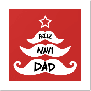 Feliz Navidad Christmas Mustache Tree Pun Design Posters and Art